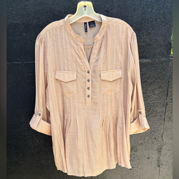 New Directions Woman Tops - Beige Button-Up Blouse